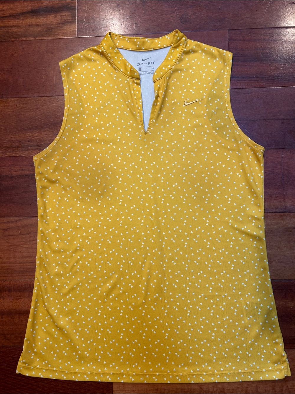 Nike Women’s Yellow Sleeveless Dri-FIT Tank with White Triangle Print
